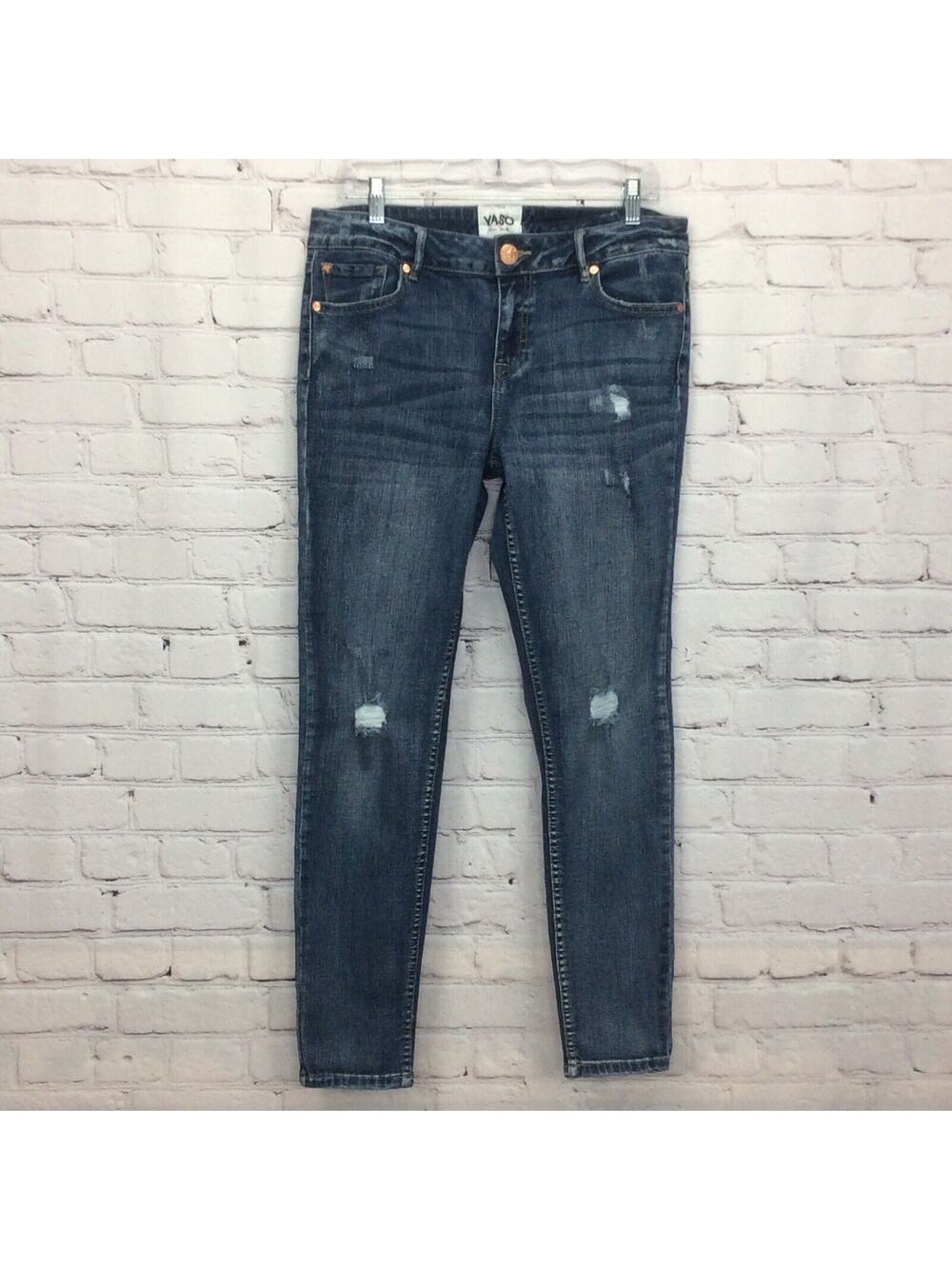 YASO New York Blue Jeans Women’s Size 13 Skinny Distressed Destroyed Whiskering